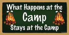 Load image into Gallery viewer, What Happens at The Camp Stays at The Camp Wooden Sign