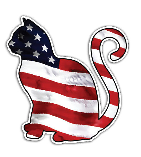 American Flag Long Tailed Cat Vinyl Decal