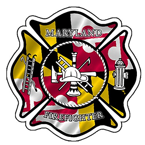 Large Maryland Flag Maltese Cross Firefighter Sticker