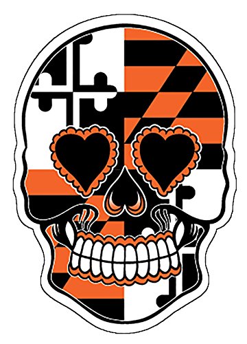 Maryland Flag Orange Sugar Skull Vinyl Decal
