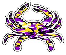 Load image into Gallery viewer, Large Purple and Yellow Camo Maryland Crab Vinyl Decal
