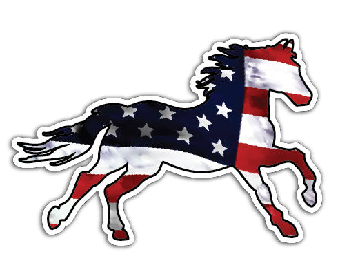American Flag Running Horse Vinyl Decal