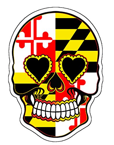 Large Maryland Flag Sugar Skull Vinyl Decal