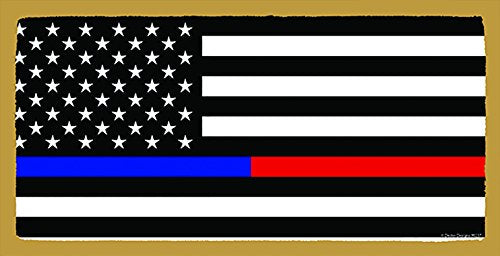 Thin Red and Blue Line American Flag Wooden Sign
