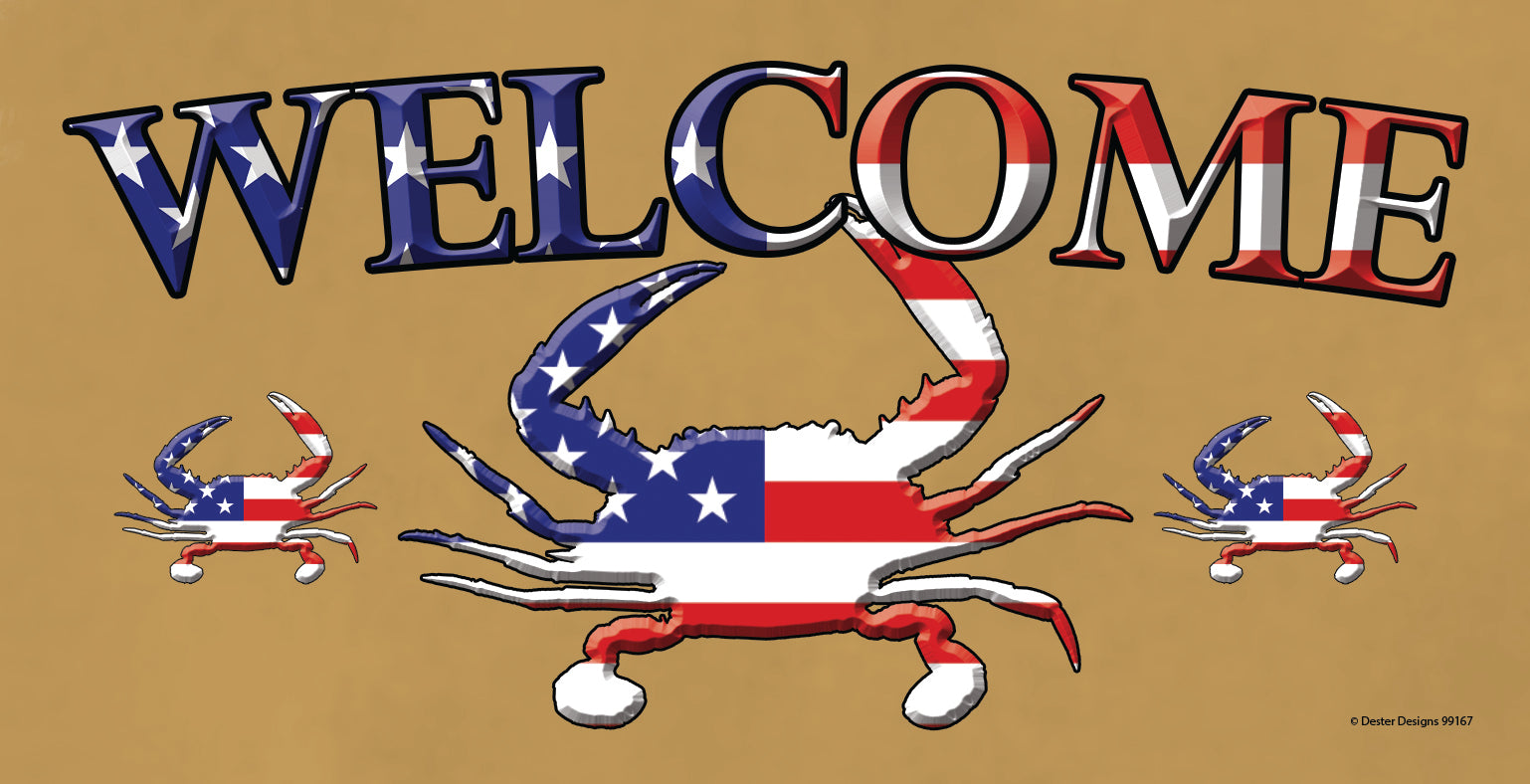 American Flag Crab Welcome Wooden Sign